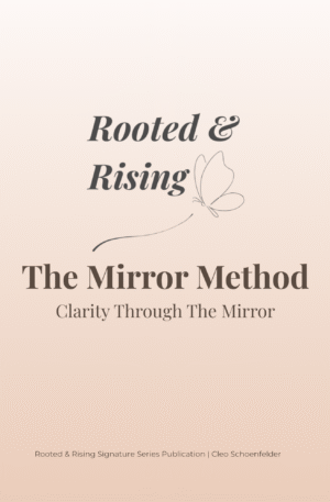 Clarity Through the Mirror guided reflection workbook by Cleo Schoenfelder — Rooted & Rising™ Signature Series.